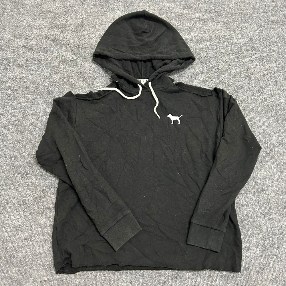 Victoria's Secret PINK Hoodie Womens Small Black Cold Shoulder Cutout Pullover